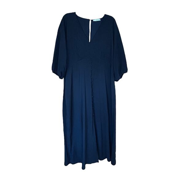 Mango MNG Black Button Front Puff Sleeve Dress Size 14 - Picture 1 of 9